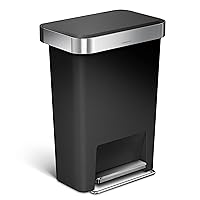 simplehuman 45 Liter / 12 Gallon Rectangular Kitchen Step Trash Can with Soft-Close Lid, Black Plastic