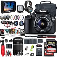 Canon EOS 4000D / Rebel T100 DSLR Camera with 18-55mm Lens + Canon EF 75-300mm Lens + 4K Monitor + Mic + Headphones + 2 x 64GB Memory Card + Color Filter Kit + Case + More (Renewed)