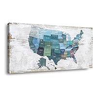 Map of The United States Wall Decor Map Canvas Wall Art for Wall Decoration Wood Background USA Canvas Prints for Bedroom Office Kitchen Home Wall Decor Framed Artwork Ready to Hang24 x48