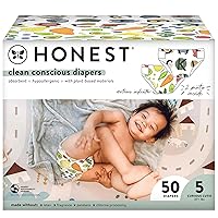 The Honest Company Clean Conscious Diapers | Plant-Based, Sustainable | So Delish + All The Letters | Club Box, Size 5 (27+ lbs), 50 Count