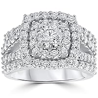 P3 POMPEII3 3 ct Diamond Engagement Wedding Cushion Halo Ring Set 10k White Gold