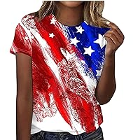 Tie Dye USA Flag Shirts Womens 4th of July T-Shirts Stars Stripes Tee Tops Summer Short Sleeve Blouse