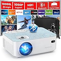 FANGOR HD Bluetooth Projector - Portable 10000L Projector for Outdoor Movie, Mini Video 1080P Supported Projector with Carry Bag & Tripod, Compatible Computer/ Laptop/ SD Cards/PS4