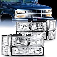 Nilight Headlight Assembly for 1994 1995 1996 1997 1998 Chevy Silverado Tahoe Suburban C10 C/K 1500 2500 3500 Replacement Headlamp Chrome Housing Clear Reflector Bumper Corner Lamp, 2 Years Warranty