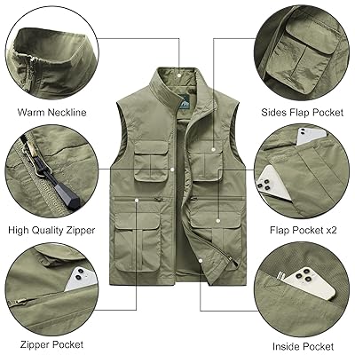 Panegy Men's Summer Cargo Utility Vest Multi Pockets Sleeveless Jacket for Fishing Travel Photo XS-4XL