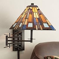 Robert Louis Tiffany Jewel Tone Tiffany Style Indoor Swing Arm Wall Lamp with Cord Plug-in Light Fixture Dimmable Stained Glass for Bedroom Bedside House Reading Living Room Home Hallway Dining