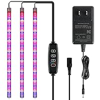iPower 40W LED Plant Grow Light Strips Full Spectrum for Indoor Plants with Auto ON/Off 3/9/12H Timer, 10 Dimmable Levels 48 LEDs, Sunlike Grow Lamp for Hydroponics Succulent, 3 Tubes, Mix