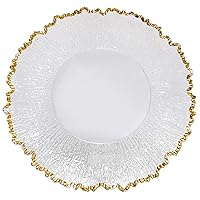 13inch Clear Acrylic Gold Rim Charger Plates,Set of 8, Gold Reef Textured Rim Charger Plates for Dinner,Wedding,Party,Event Decoration.