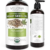 velona Hemp Seed Oil USDA Certified Organic - 16 oz | 100% Pure and Natural Carrier Oil | Unrefined, Cold Pressed | Hair, Body, Face & Skin Care | Use Today - Enjoy Results