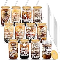 12 Pcs Nurse Gifts for Women 16 oz Can Shaped Glass Cups with Lids and Straw Funny Nurses Week Appreciation Gifts Nurse's Day Gift for Christmas Graduation Birthday School Supplies (Fresh)