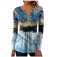 Womens Long Sleeve Tops V Neck Button Floral Print Stripe Pleated Shirts Fashion Spring Tunic Oversized Tops