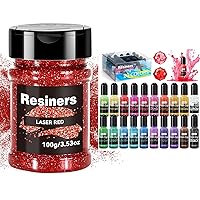 Resiners Epoxy Resin Dye & Red Fine Glitter Powder - 20 Colors Resin Pigment Paste, Liquid Translucent UV Resin Color Concentrated Colorant Set for Jewelry Making - 10ml Each