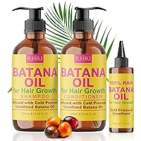 Batana Oil and Shampoo & Conditioner Set for Deep Conditioning and Growth | Intensive Hair Treatment for Dry, Damaged Hair | Promotes Hair Growth & Thickness