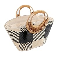 Bamboo Women Straw Hand-woven Top-handle Handbag (Black)