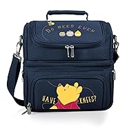 PICNIC TIME Disney Winnie the Pooh Pranzo Lunch Bag, Insulated Lunch Box with Picnic Set, Lunch Cooler Bag, (Navy Blue)