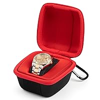 Travel Watch Case for Men & Women, Single Watch Case With Black Spandex & Nylon Strip, Water Resistant Watch Carrying Case, Watch Roll Travel Case with Carabiner, Best for All Size Watches