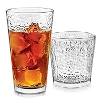 Libbey Yucatan Tumbler and Rock Glasses Drinking Set, Textured Drinking Glasses Set of 16, All Purpose Glass Cups Set for Events and Everyday Use