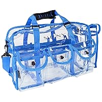 SHANY Clear PVC Makeup Bag - Large Professional Makeup Artist Rectangular Tote with Shoulder Strap and 5 External Pockets - BLUE