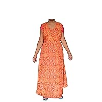 Indian Women's Long Kurtis Georgette Girl's Frock Suit Maxi Casual Top Tunic Dress Gown Orange Color