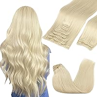 Clip in Hair Extensions Real Human Hair, 22inch 150g 9Pcs, 60A Platinum Blonde, Remy Human Hair Extensions Clip ins for Women, Natural Human Hair