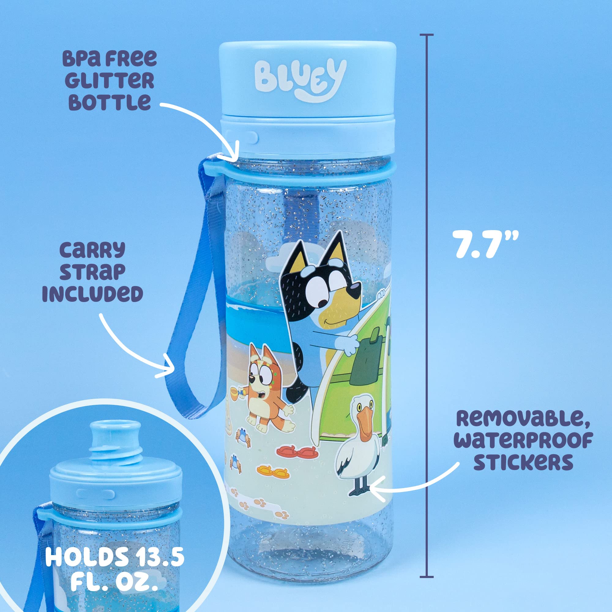 Bluey Decorate Your Own Water Bottle, Repositionable Stickers, Great For Bluey Birthday Parties, Summer Sports, and More, Reusable BPA-Free Water Bottle for Kids Ages 3, 4, 5, 6