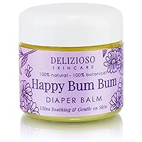 Happy Bum Bum Diaper Baby Balm - 100% Natural - Calendula, Chamomile, Lavender Herbal Infused Moisturizer for Eczema, Dry Skin - Cruelty Free, Salve, With Organics, Handmade, Delizioso Skincare - 2 oz / 60 g
