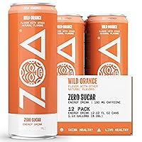 ZOA Zero Sugar Energy Drinks, Wild Orange - Sugar Free with Electrolytes, Healthy Vitamin C, Amino Acids, Essential B-Vitamins, and Caffeine from Green Tea - 12 Fl Oz (12-Pack)