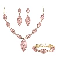 Flyonce Wedding Jewelry Set Rhinestone Crystal Bridal Leaf Necklace Drop Dangle Chandelier Earrings Set for Women Girls