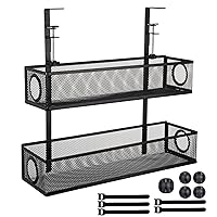Under Desk Cable Management Tray - Double Deck Cable Management Under Desk, No Drill Desk Cable Management Organizer with Clamp Wire Management for Home Office (Black)