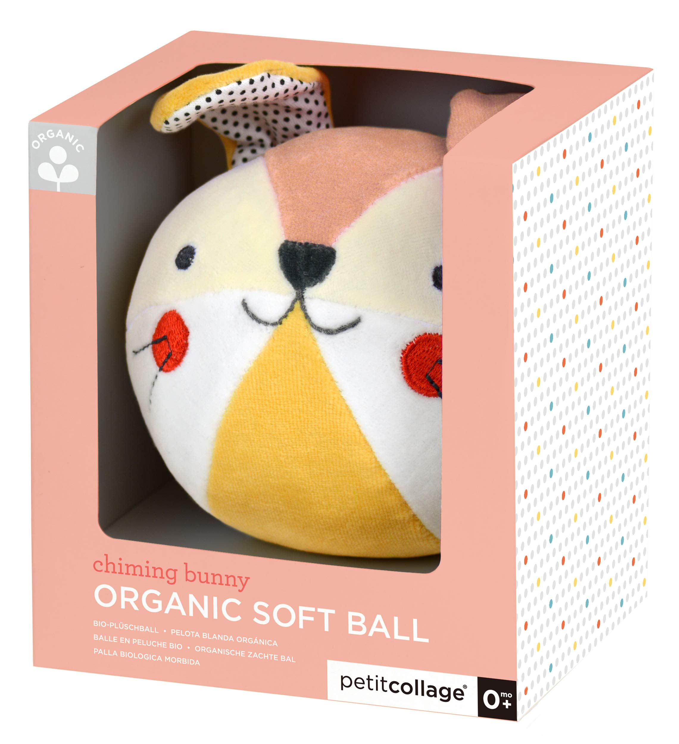Petit Collage Organic Cotton Soft Chime Busy Baby Ball – Learning Toy for Babies and Toddlers, Measures 6” x 4.75” x 5” – Cute Activity Toy That Encourages Crawling