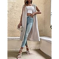 Women's Casual Jacket Fashion Beauty Solid Open Front Sleeveless Coat Unique Comfortable Charming Lovely (Color : Gray, Size : Large)