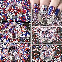 6 Boxes 4th of July Nail Art Glitter Independence Day Holographic Chunky Glitter Sequins Star Hexagon Nail Glitters Powder American Flag Nail Art Design Independence Day Nail Supplies Manicure Decor