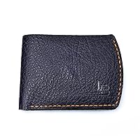 LeatherBrick Curved Style Antique Bi-Fold Wallet with Button Coin Pocket | Pure Leather Wallet | Handmade Leather Wallet |Mild Pattern Leather | Blue Mild Color