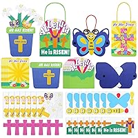 VitalCozy 24 Pcs Easter Crafts for Kids Religious He Has Risen Bible Craft Kit Butterfly Button Crosses Jesus Christian DIY Crafts and Sunday School Activities