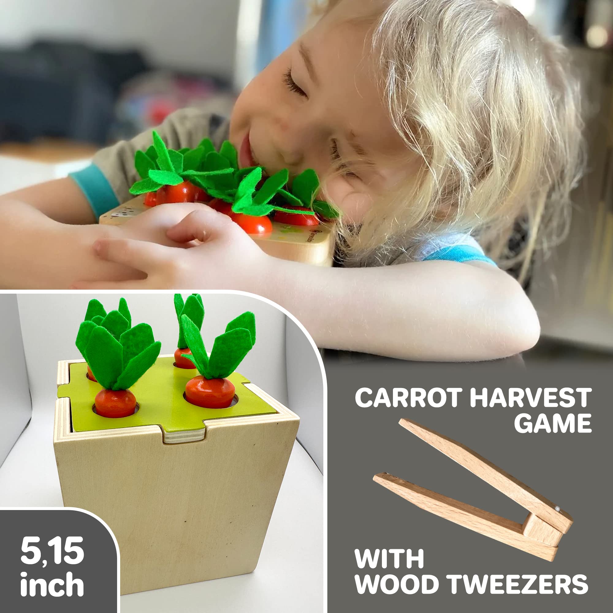 QUOKKA Montessori Toys for 1 2 Year Old - 4 Set Wooden Toys for Babies 6-12 Months Object Permanence | Coin Box | Carrot Harvest | Color Matching Sticks | Shape Sorter | - Ball Drop Learning