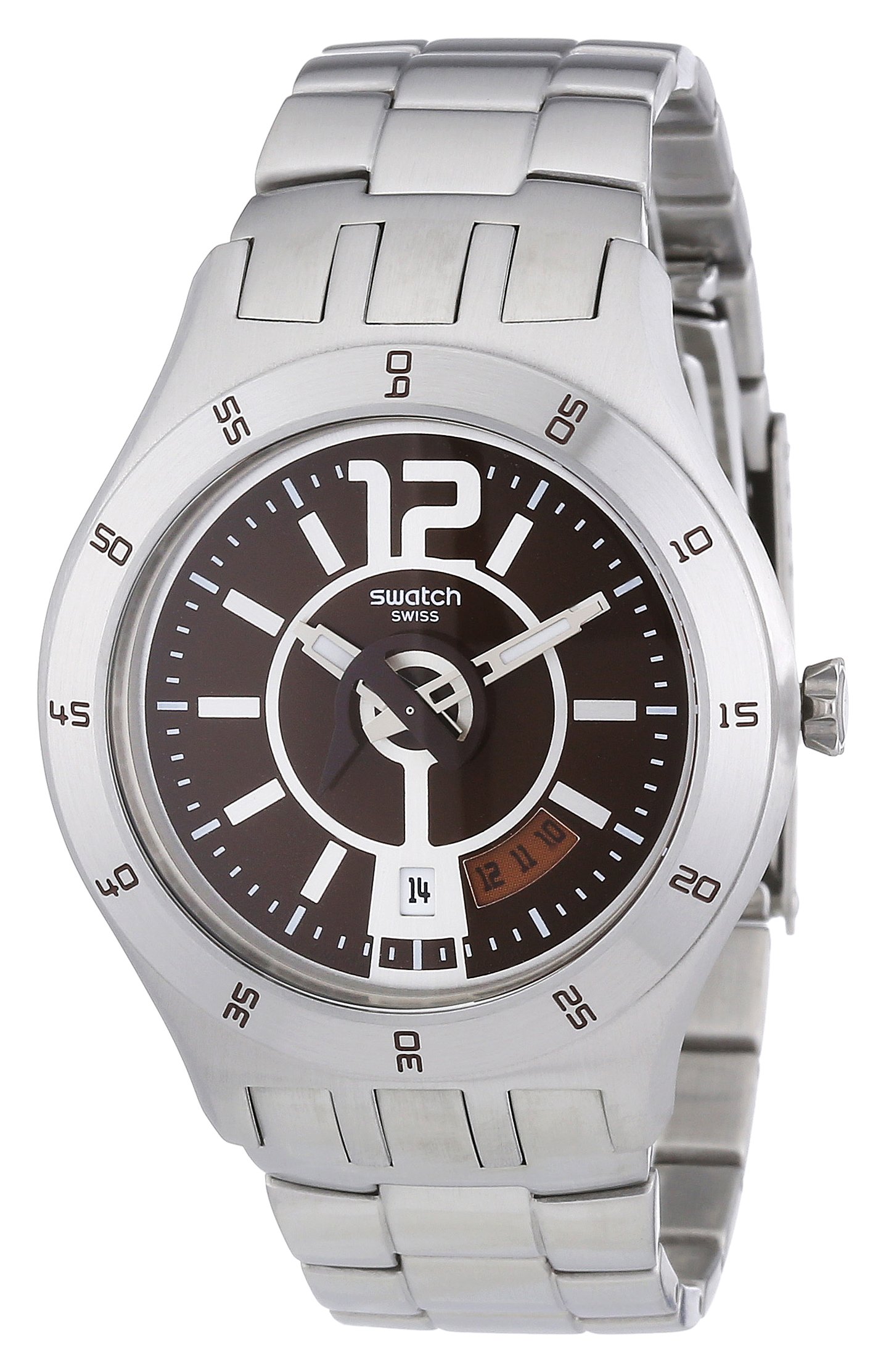 Swatch Men's YTS406G Quartz Date Stainless Steel Burgandy Dial Watch