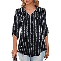 U.Vomade Women's 3/4 Sleeve Plus Size Tops Loose V Neck Blouses for Women L-4X