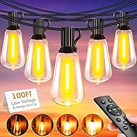 100FT Outdoor String Lights for Patio, Energy Saving Waterproof Hanging Light with Shatterproof LED Edison Bulbs, Dimmable Timer Outside Lighting with Remote for Backyard Bistro Cafe