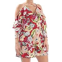 GUESS Womens Aurora Floral Print Cold Shoulder Romper Red S