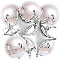 KatchOn, Silver Star Balloons Metallic - Pack of 12 | Silver Star Balloons Metallic | Sparkle Star Balloons, Star Themed Party Decor | Silver Balloons | Silver Sparkle Balloons for Star Party Decor