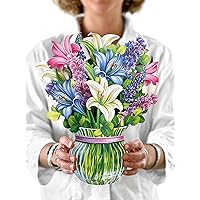 Freshcut Paper Pop Up Cards, Lilies & Lupines - NEW VASE, 12 inch Life Sized Forever Flower Bouquet 3D Popup Greeting Cards with Blank Note Card and Envelope