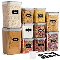 10-Pack Large Food Storage Containers, Airtight Food Storage Containers with Lids for Organizing Kitchen and Pantry, BPA-Free Flour and Sugar Containers for Pasta, flour, sugar - Black