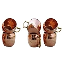 Handicrafts Hammered Copper Moscow Mule Mug Handmade of 100% Pure Copper, Brass Handle Hammered Moscow Mule Mug/Cup. (6)
