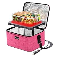 Aotto Portable Oven, 12V 24V 2-in-1 Car Food Warmer Mini Portable Microwave, Personal Heated Lunch Box Warmer for Work Reheating and Cooking Meals in Truck/Vehicle/Travel/Camping/Picnic, Pink
