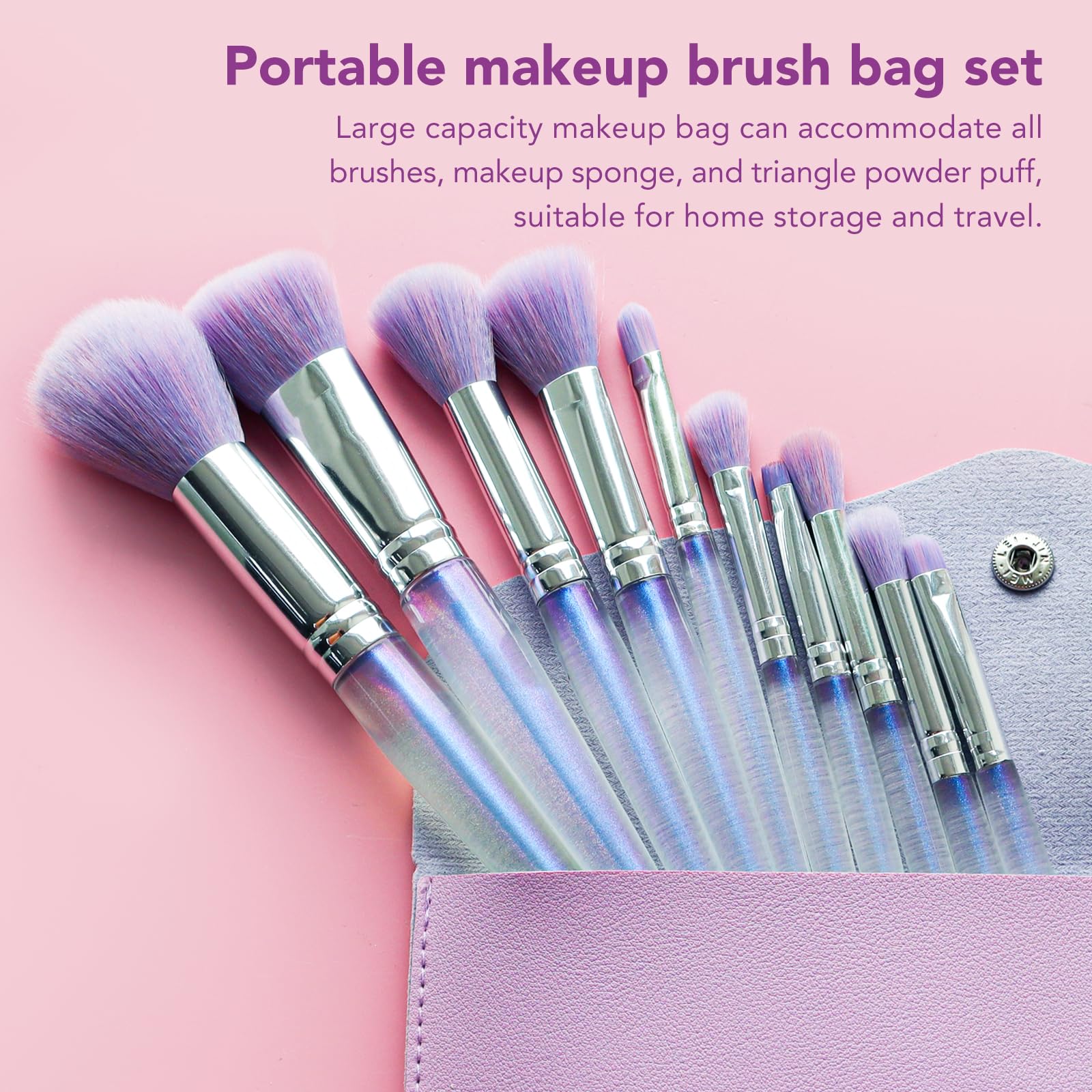 BEAKEY Travel Makeup Brushes, Silky Bristles Makeup Brush Set 12 Count (Pack of 1) & Makeup Sponge Set of 3, Tap Beauty Sponges in three sizes