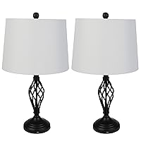Lavish Home Set of 2 Table Lamps - Modern Lamps with USB Charging Ports and LED Bulbs - for Living Room, Office, or Bedroom Decor (Black)