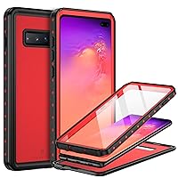 BEASTEK for Samsung Galaxy S10 Plus Waterproof Case, NRE Series, IP68 Underwater Shockproof, Full-Body Protective Cover with Built-in Screen Protector for Galaxy S10 Plus (Red)