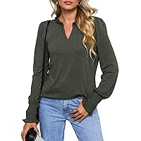 CUPSHE Women Casual Henley Long Sleeve Ruffled Tops Basic Solid Relaxed Fit Blouses Top