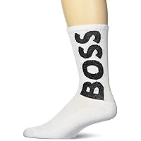 BOSS Men's Solid Big Logo Quarter Length Ribbed Socks