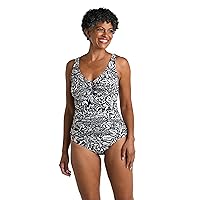 Maxine Of Hollywood Women's V-Neck Twist Front Shirred One Piece Swimsuit